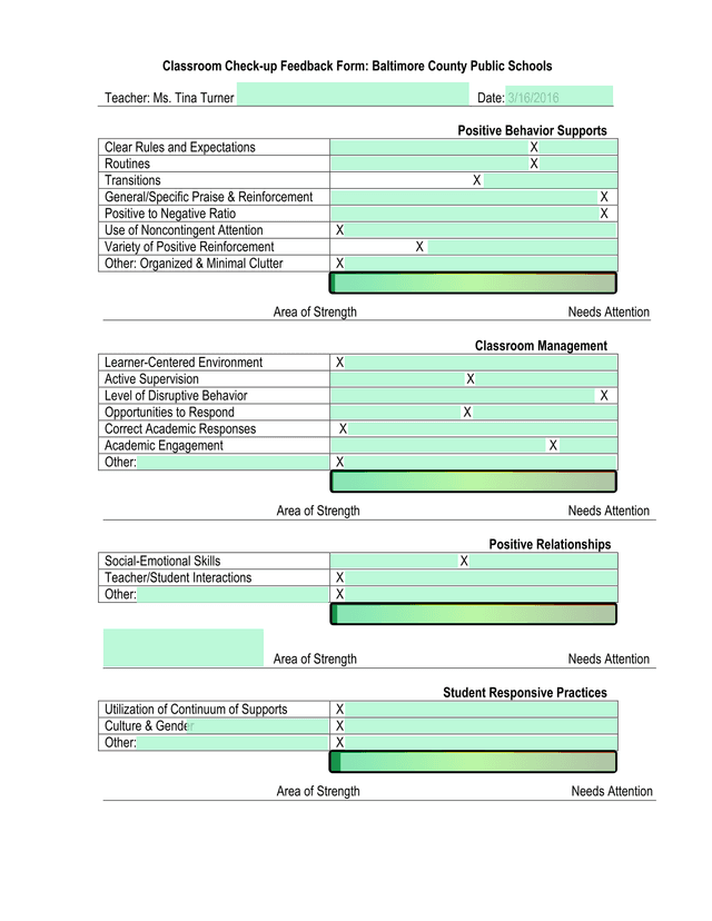 Classroom Check Up Feedback Form Baltimore County Public Schools screenshot