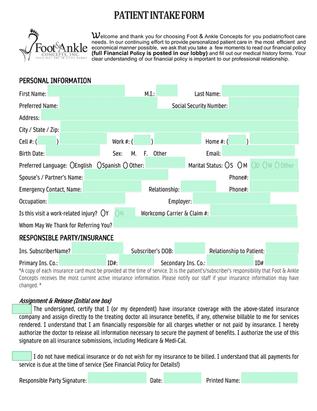 PATIENTS INTAKE FORM screenshot