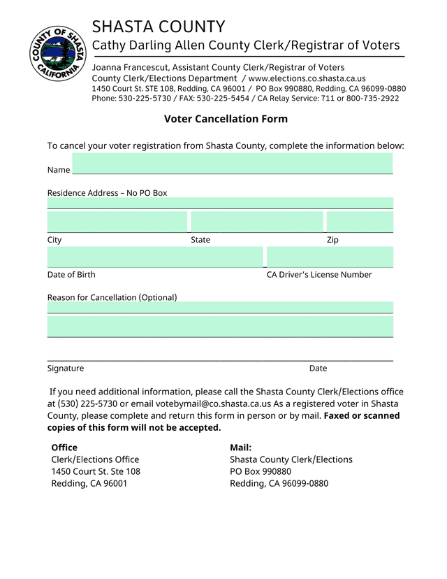 Voter Cancellation Form screenshot