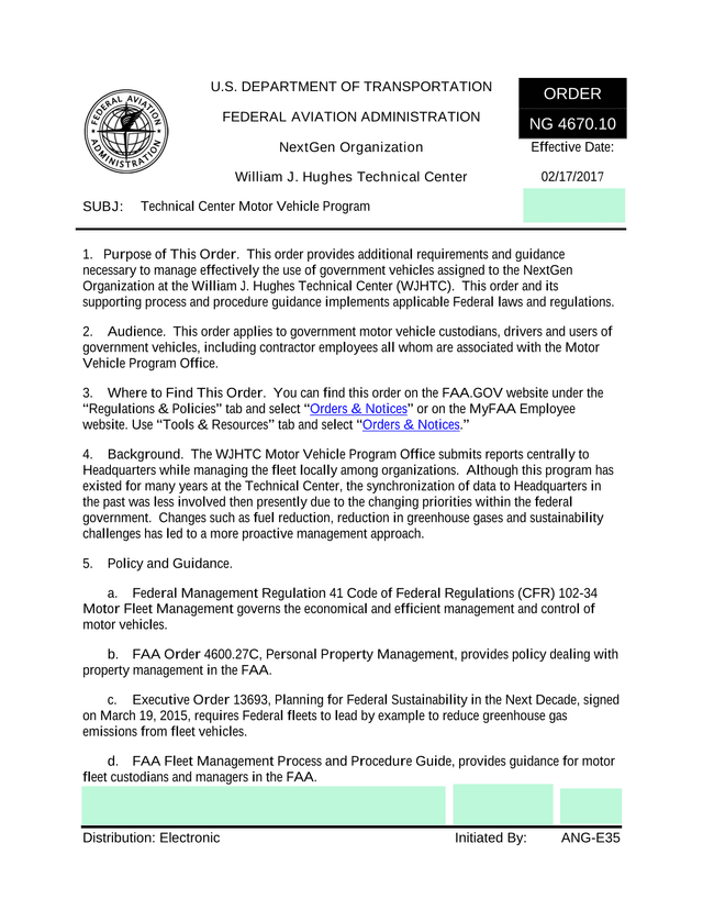 Technical Center Motor Vehicle Program Order screenshot