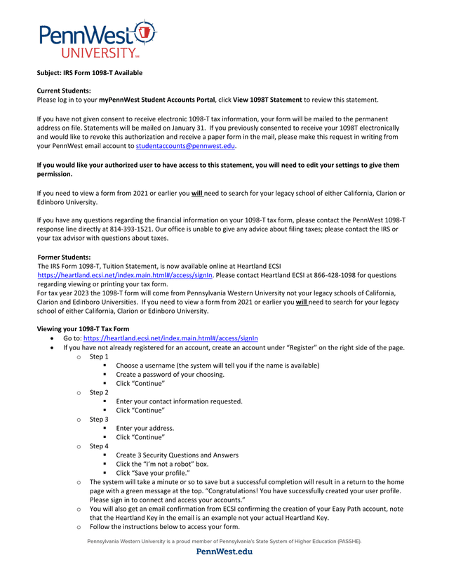 IRS Form 1098 T Availability Notice screenshot