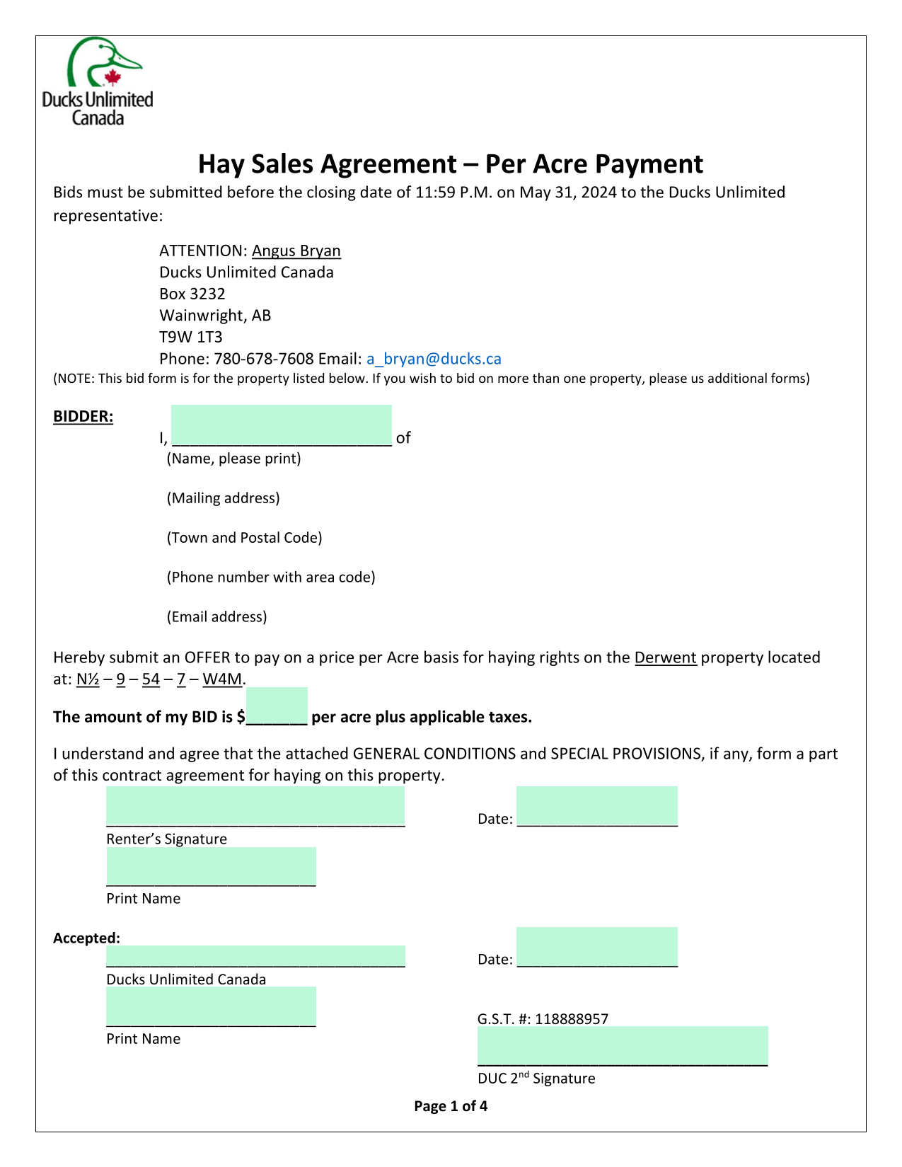 Hay Sales Agreement  Per Acre Payment screenshot