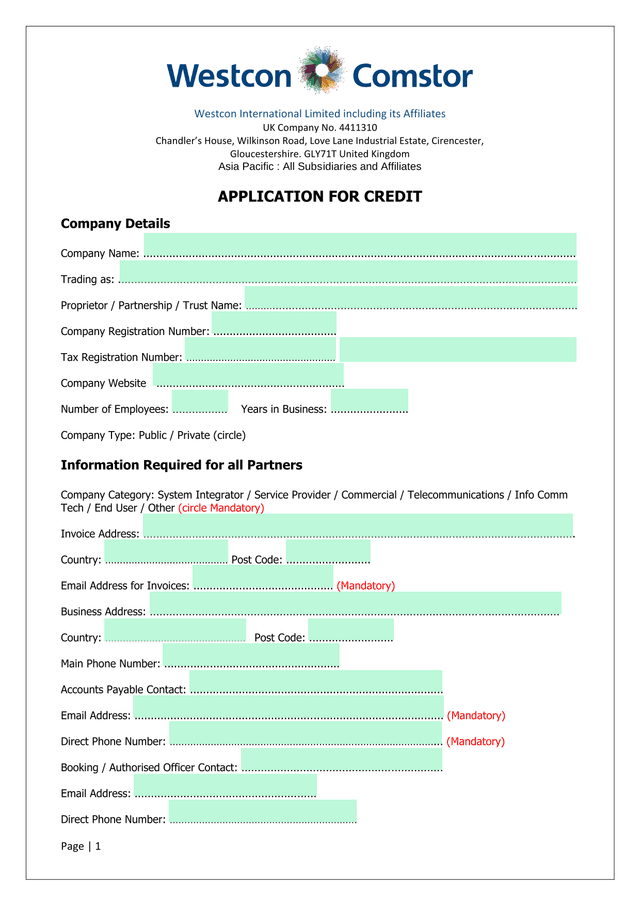 Application For Credit screenshot