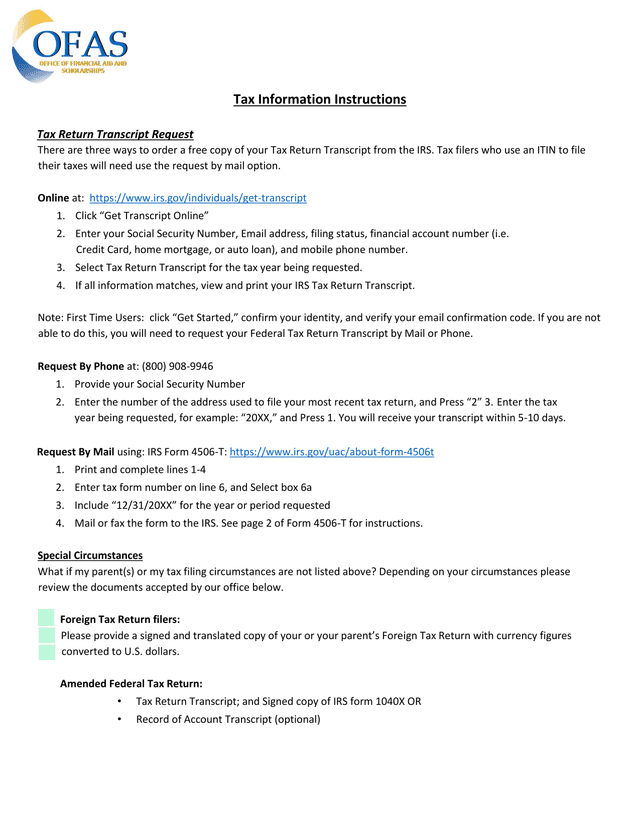 Tax Return Transcript Request screenshot