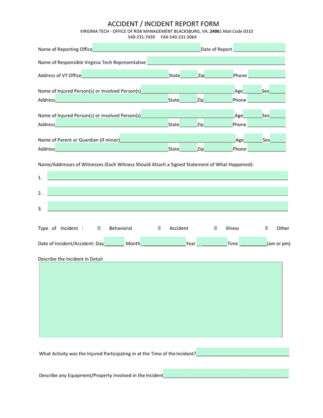 Accident  Incident Report Form screenshot