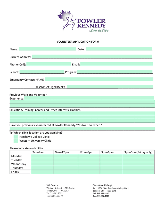 VOLUNTEER APPLICATION FORM screenshot