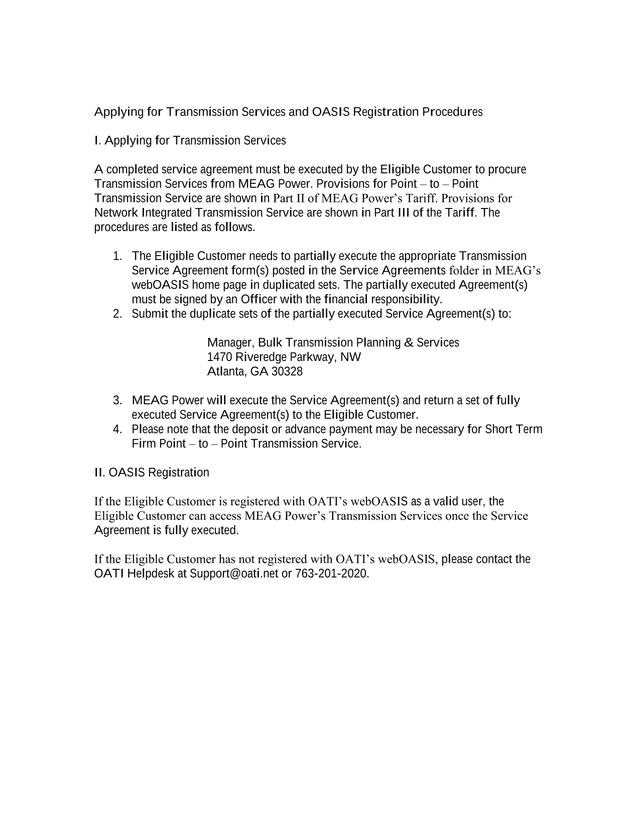 Applying For Transmission Services And OASIS Registration Procedures screenshot