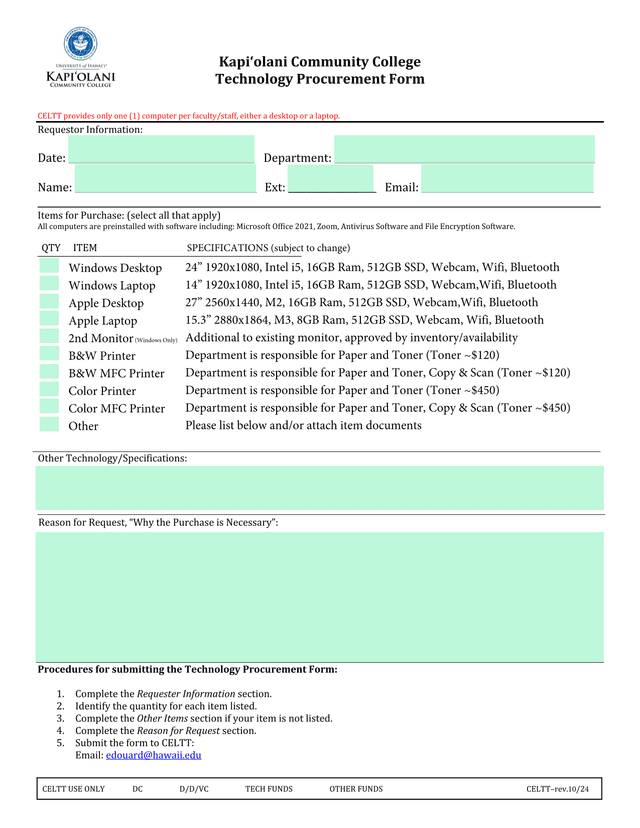 Technology Procurement Form screenshot