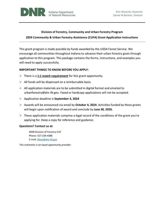 2024 Community  Urban Forestry Assistance (CUFA) Grant Application Instructions screenshot