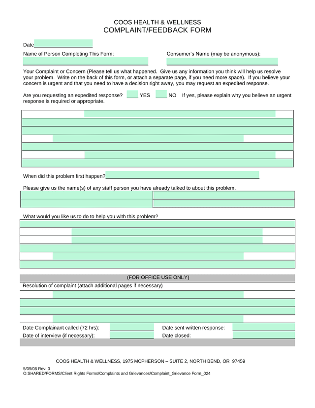 ComplaintFeedback Form screenshot