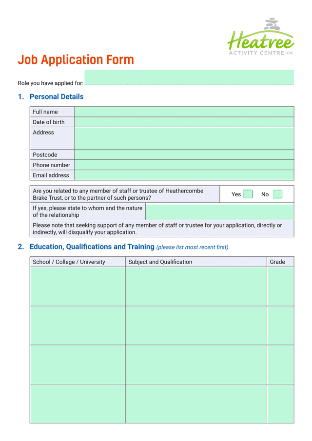 Job Application Form screenshot