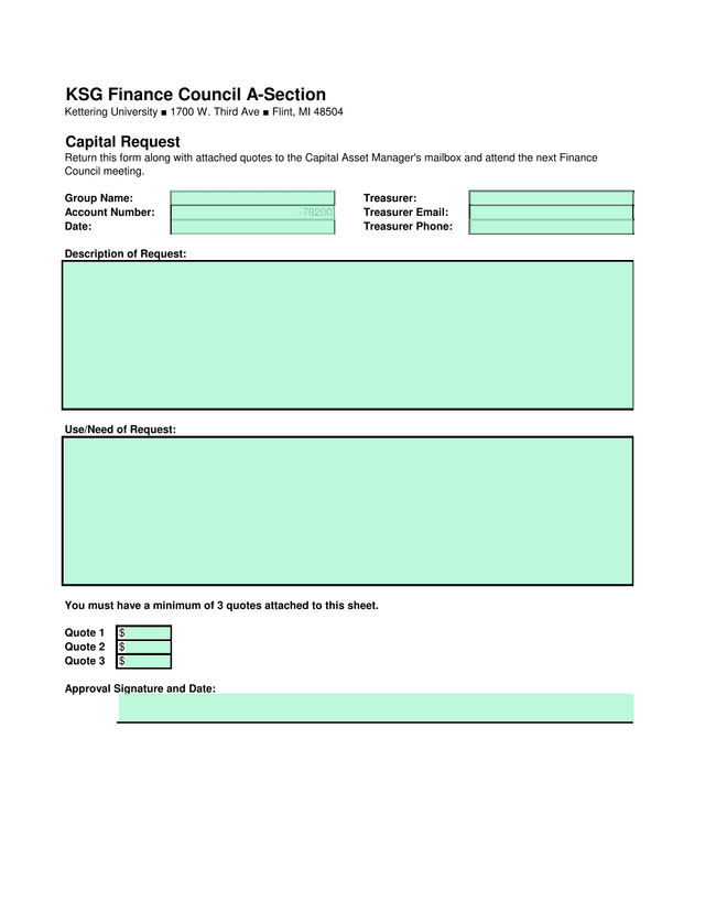 Capital Request Form screenshot