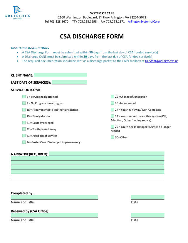 CSA DISCHARGE FORM screenshot