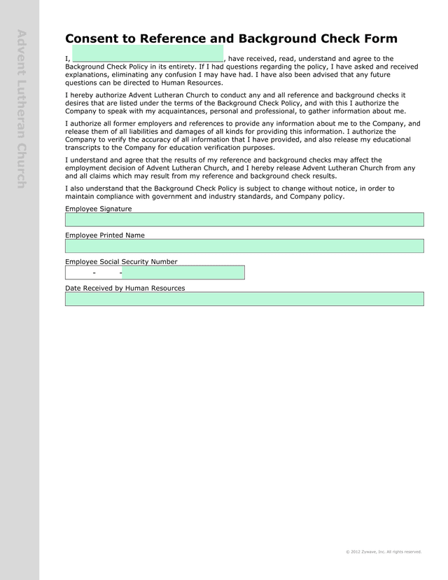 Consent To Reference And Background Check Form screenshot
