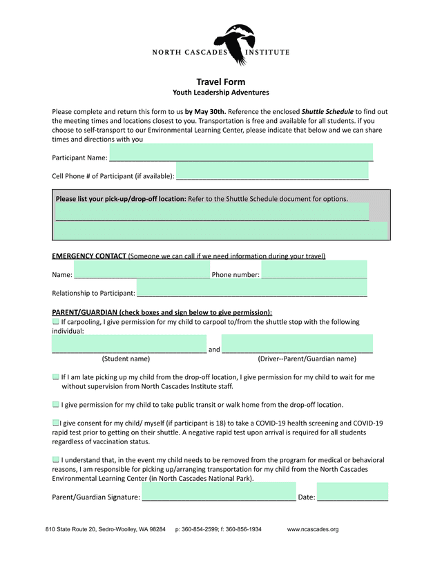 Travel Form screenshot