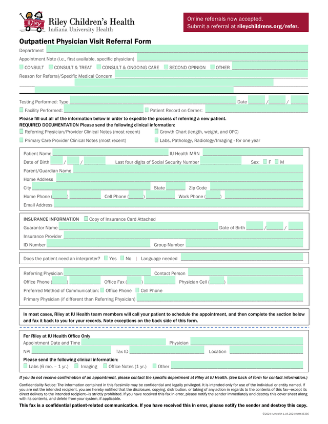 Outpatient Physician Visit Referral Form screenshot