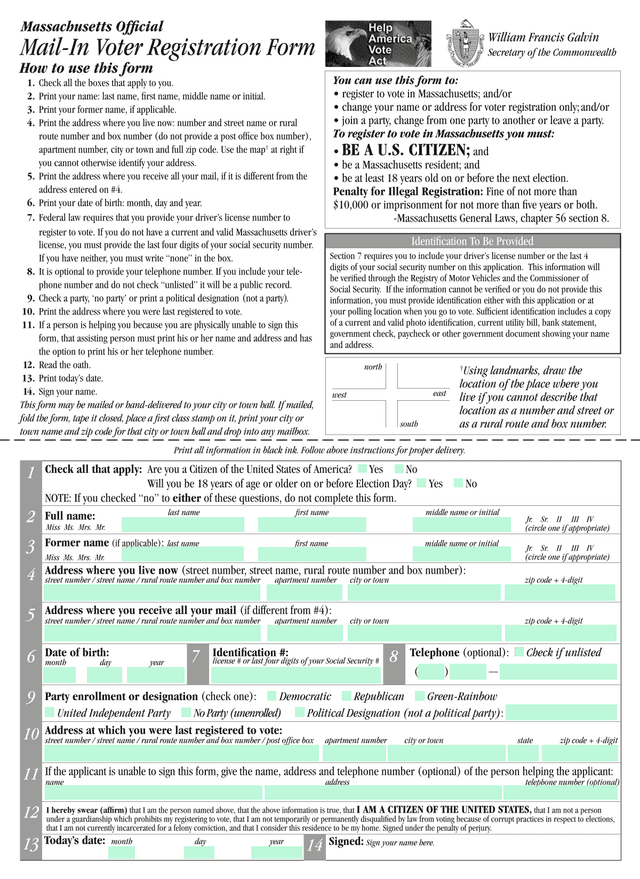 Mail In Voter Registration Form screenshot