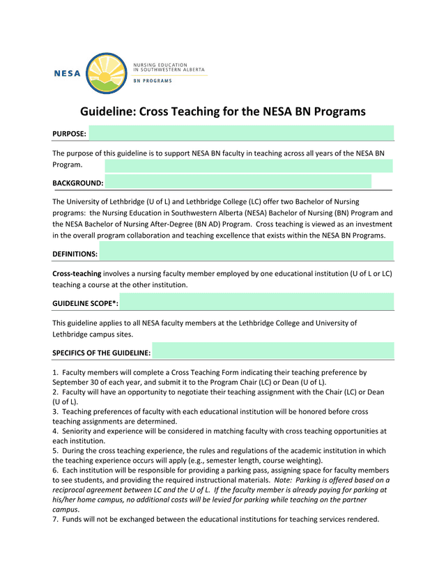 Guideline Cross Teaching For The NESA BN Programs screenshot