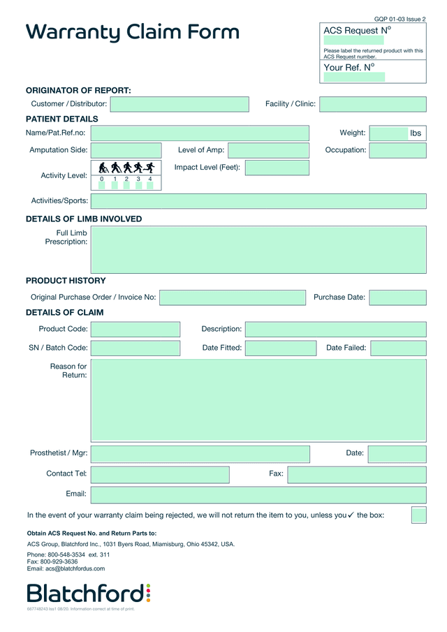 Warranty Claim Form screenshot