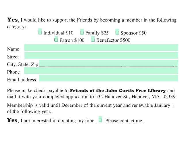 Friends Of The John Curtis Free Library Membership Application screenshot