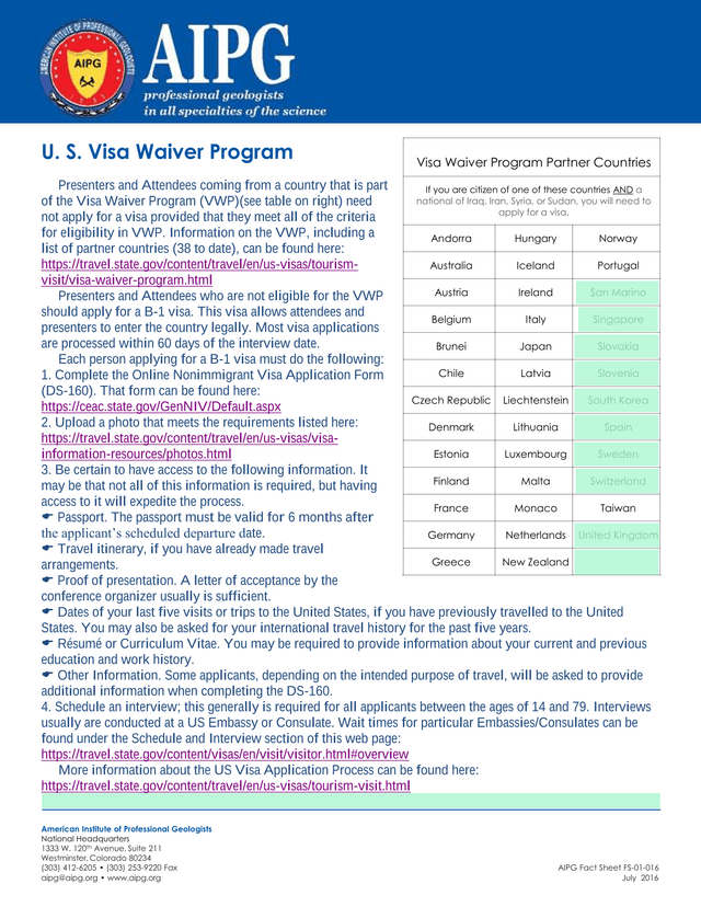AIPG Fact Sheet FS 01 016 U.S. Visa Waiver Program screenshot