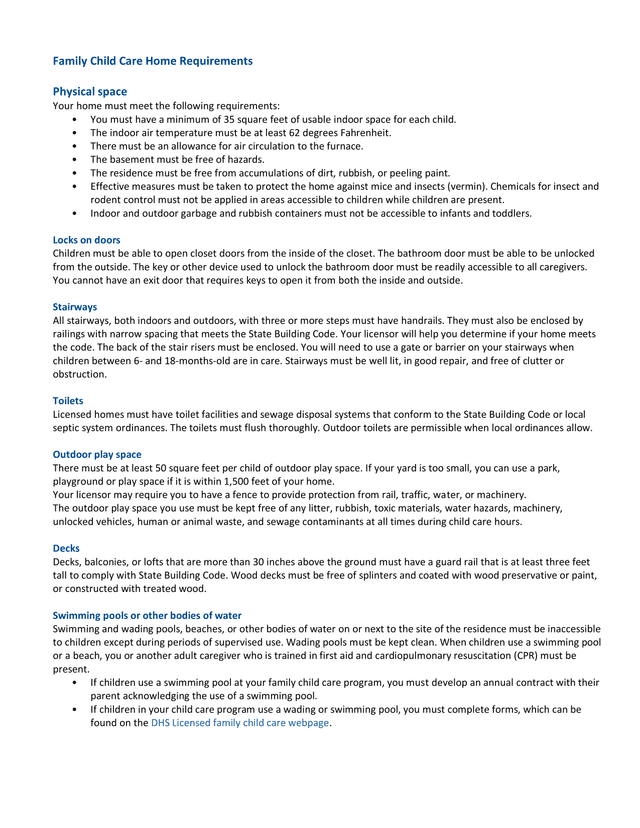 Family Child Care Home Requirements screenshot