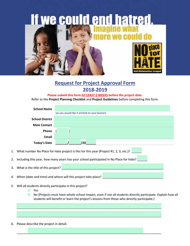 Request For Project Approval Form screenshot