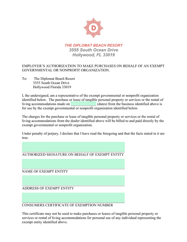 EmployerS Authorization To Make Purchases On Behalf Of An Exempt Governmental Or Nonprofit Organizat screenshot