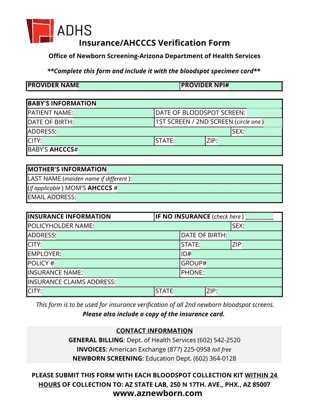 InsuranceAHCCCS Verification Form screenshot