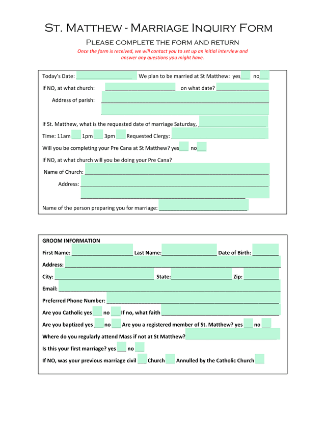 St. Matthew   Marriage Inquiry Form screenshot