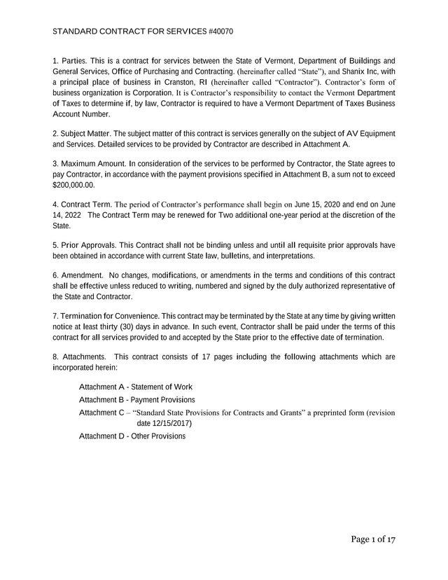 STANDARD CONTRACT FOR SERVICES 40070 screenshot