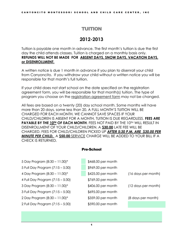 Canyoncito Montessori School Tuition 2012 2013 screenshot