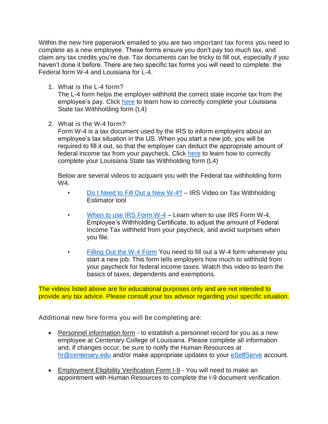 New Hire Tax Forms Guide screenshot