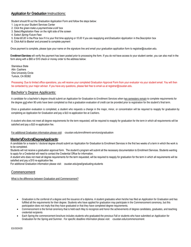 Application For Graduation Instructions screenshot