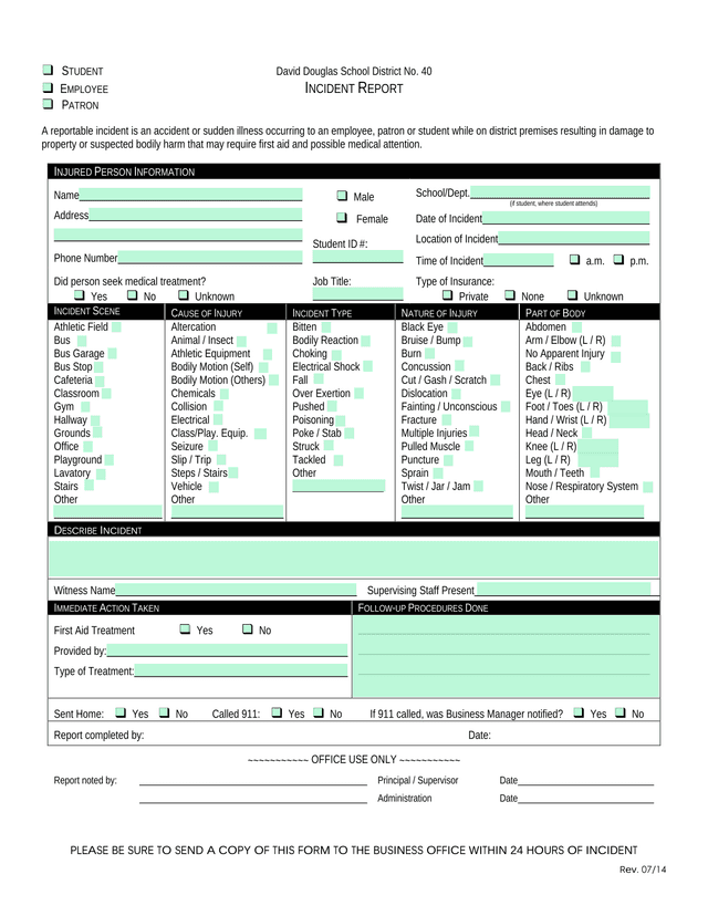 David Douglas School District Incident Report screenshot