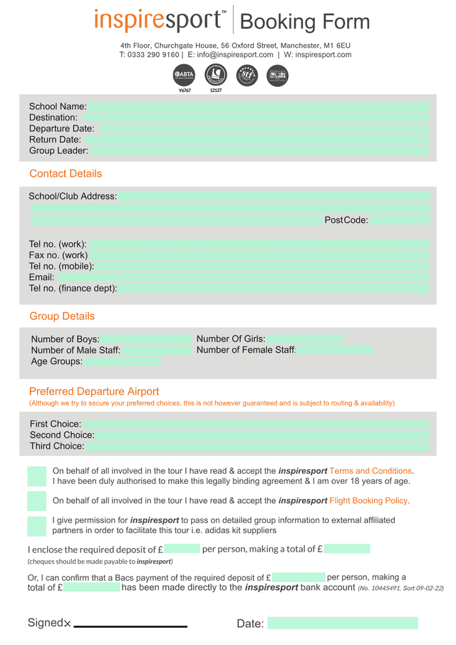 Booking Form screenshot