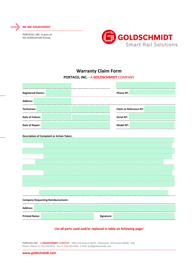 Warranty Claim Form screenshot