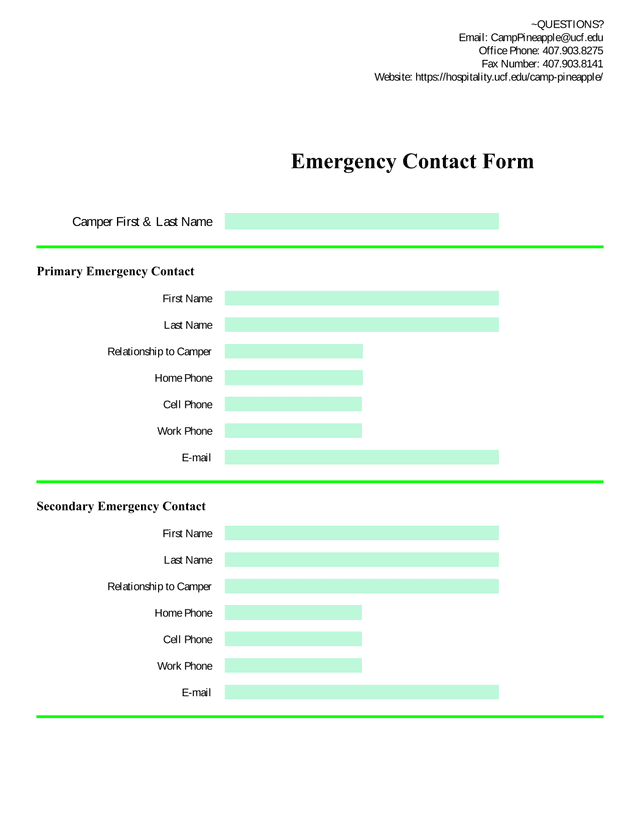 Emergency Contact Form screenshot