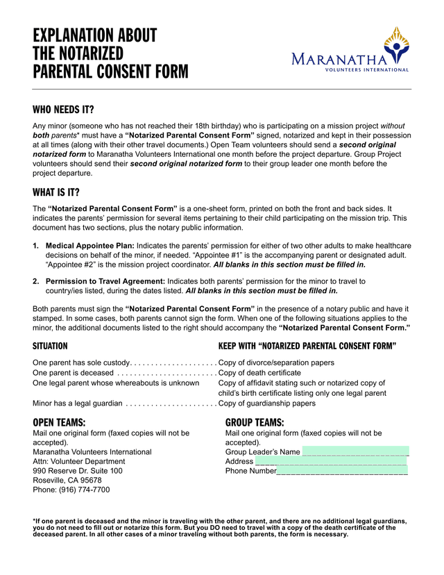 Notarized Parental Consent Form screenshot