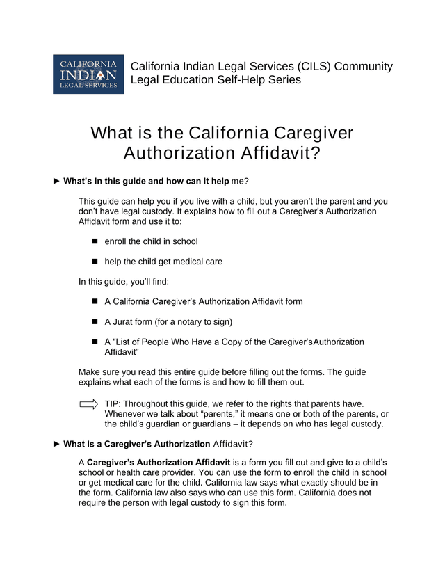 Caregiver Authorization Affidavit Guide screenshot