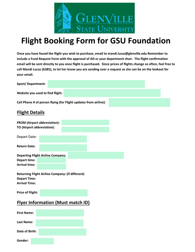 Flight Booking Form For GSU Foundation screenshot