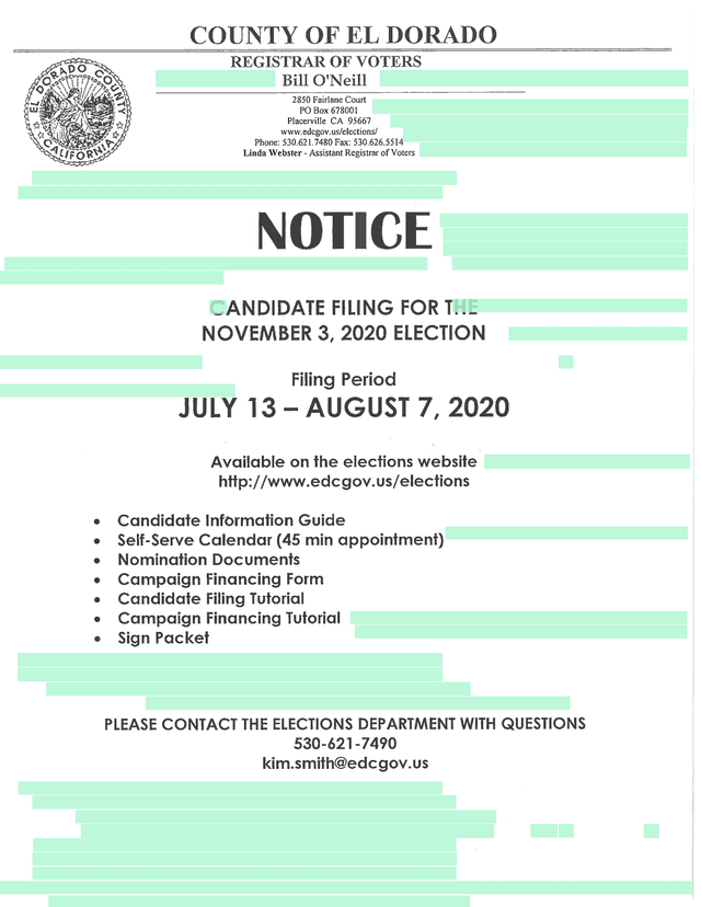 Candidate Filing Notice For November 3, 2020 Election screenshot