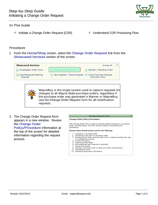 Step By Step Guide Initiating A Change Order Request screenshot