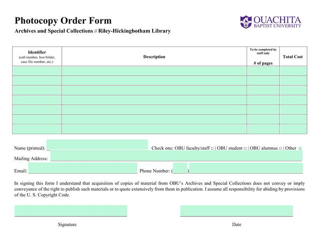 Photocopy Order Form screenshot