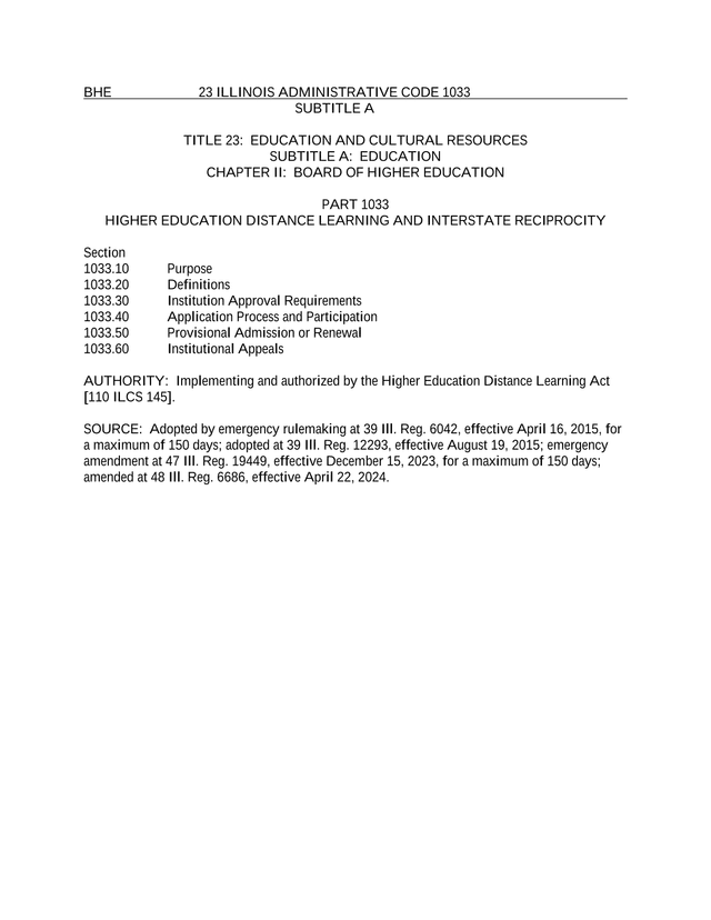 Part 1033 Higher Education Distance Learning And Interstate Reciprocity screenshot