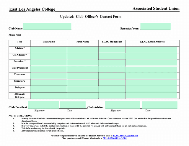 Club OfficerS Contact Form screenshot