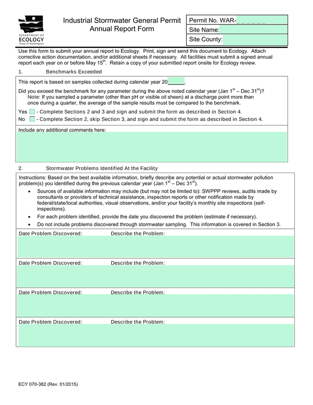 Industrial Stormwater General Permit Annual Report Form screenshot