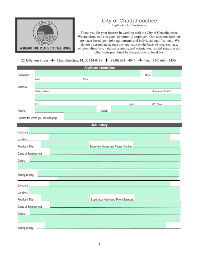 City Of Chattahoochee Application For Employment screenshot