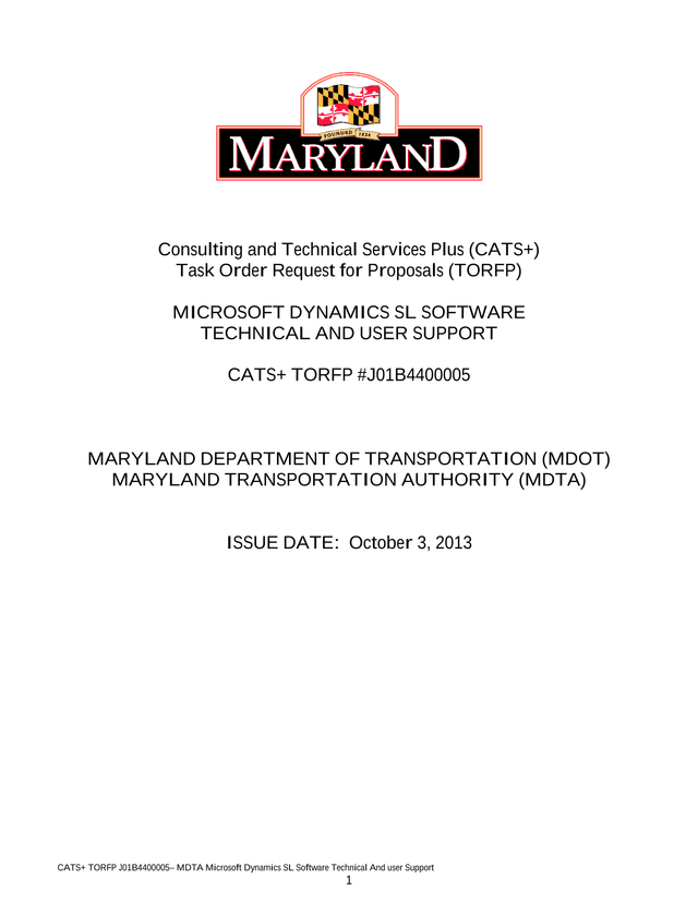 Consulting And Technical Services Plus (CATS) Task Order Request For Proposals (TORFP) screenshot