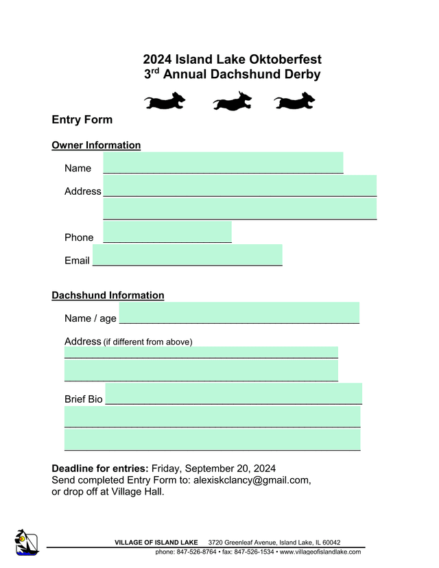 2024 Island Lake Oktoberfest 3rd Annual Dachshund Derby Entry Form screenshot